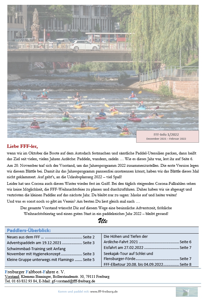 Freiburger Faltboot-Fahrer - aktuelles Info-Heft